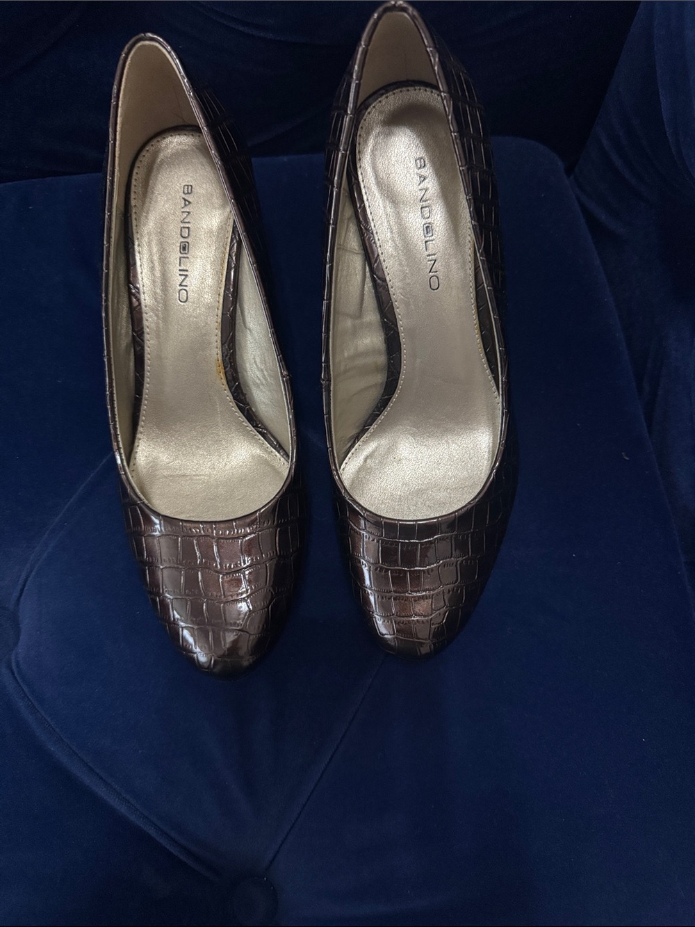 Bandolino Dark Brown Croc-Embossed Pointed Toe Pumps